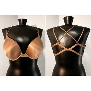 NWT Victoria's Secret 38C + 2 Cup Sizes Bombshell Bra Mocha Strappy Front Clasp